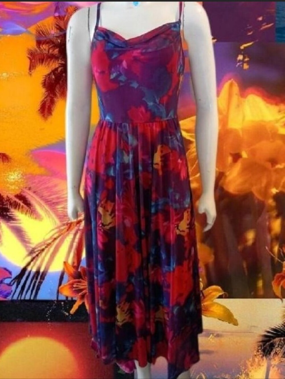 BTFBM Bright Multi Color Floral Cowl-Neck Maxi Dress Size Medium